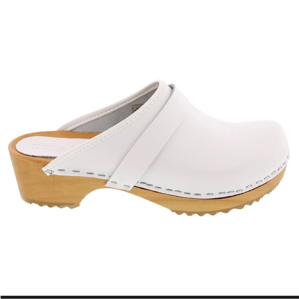 NEW BJORK Maja White Wood Look Sole 42 Open Back LEATHER Clogs (10.5) nurse - Picture 9 of 16